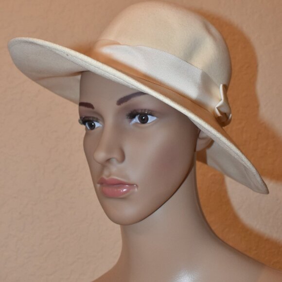 Vintage Bermona Trend Cream Hat with ribbon 100% wool from England - Picture 2 of 3